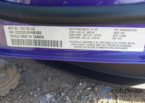 2023 Dodge Challenger R/T Scat Pack from USA, damaged, VIN 2C3CDZFJ3PH681853